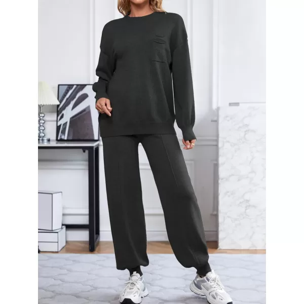 SuperPrity Lounge Sets for Women Fashion Two Piece Outfits Long Sleeve Knit Sweater Sets Jogger Tracksuit 2024 Fall ClothesBlack