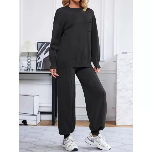 SuperPrity Lounge Sets for Women Fashion Two Piece Outfits Long Sleeve Knit Sweater Sets Jogger Tracksuit 2024 Fall ClothesBlack