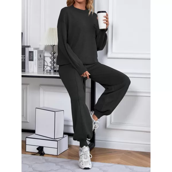 SuperPrity Lounge Sets for Women Fashion Two Piece Outfits Long Sleeve Knit Sweater Sets Jogger Tracksuit 2024 Fall ClothesBlack