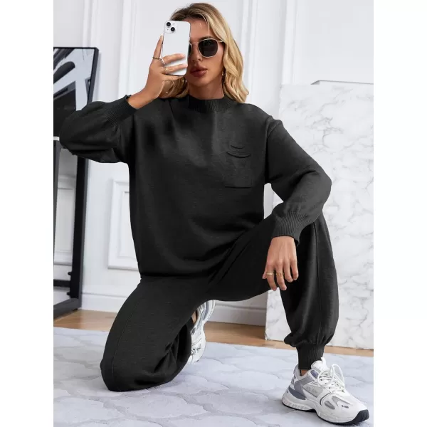 SuperPrity Lounge Sets for Women Fashion Two Piece Outfits Long Sleeve Knit Sweater Sets Jogger Tracksuit 2024 Fall ClothesBlack