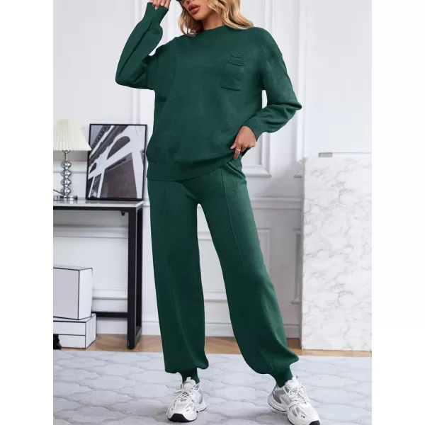 SuperPrity Lounge Sets for Women Fashion Two Piece Outfits Long Sleeve Knit Sweater Sets Jogger Tracksuit 2024 Fall ClothesDark Green