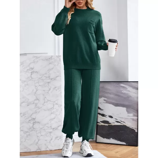 SuperPrity Lounge Sets for Women Fashion Two Piece Outfits Long Sleeve Knit Sweater Sets Jogger Tracksuit 2024 Fall ClothesDark Green