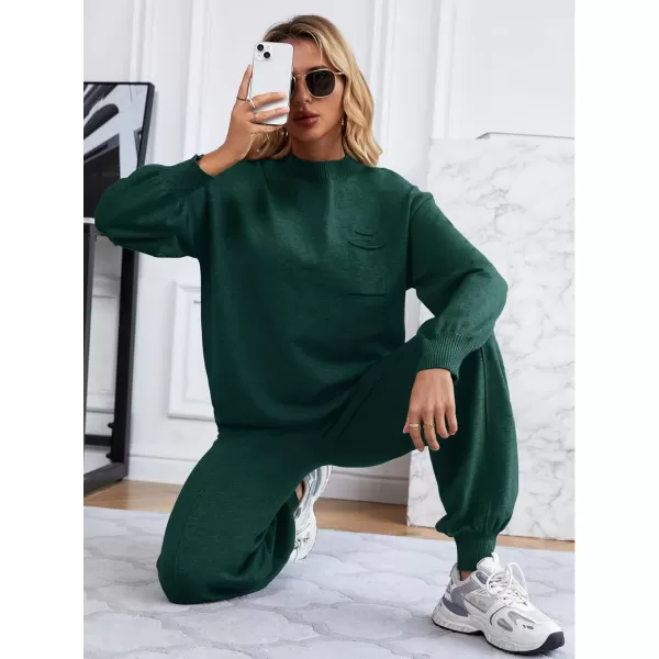 SuperPrity Lounge Sets for Women Fashion Two Piece Outfits Long Sleeve Knit Sweater Sets Jogger Tracksuit 2024 Fall ClothesDark Green