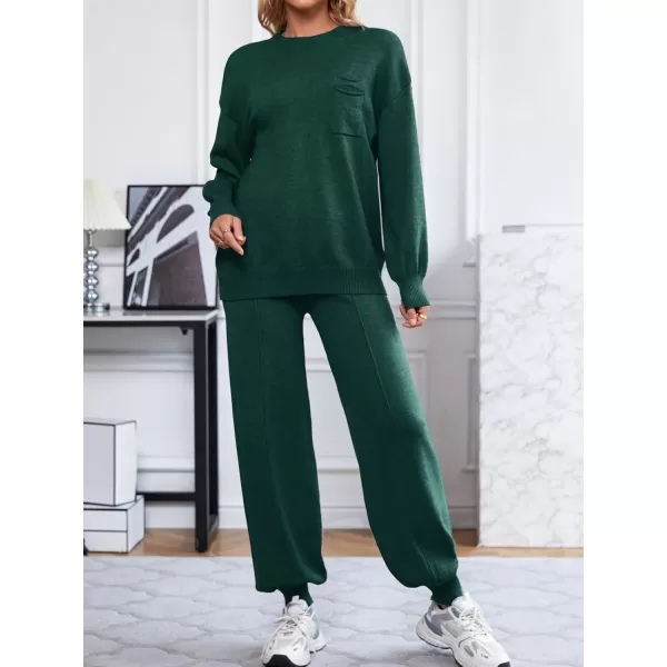 SuperPrity Lounge Sets for Women Fashion Two Piece Outfits Long Sleeve Knit Sweater Sets Jogger Tracksuit 2024 Fall ClothesDark Green