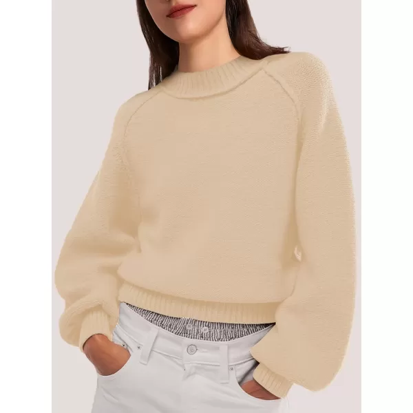 SuperPrity Sweaters for Women Fall 2024 Mock Neck Long Sleeve Knit Oversized Cropped Pullover Sweaters Top Trendy OutfitsApricot