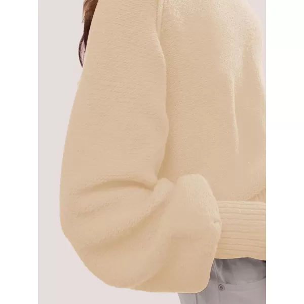 SuperPrity Sweaters for Women Fall 2024 Mock Neck Long Sleeve Knit Oversized Cropped Pullover Sweaters Top Trendy OutfitsApricot