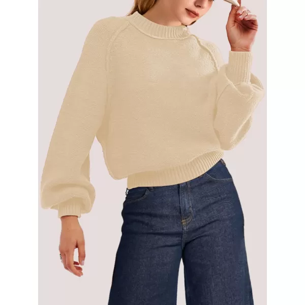 SuperPrity Sweaters for Women Fall 2024 Mock Neck Long Sleeve Knit Oversized Cropped Pullover Sweaters Top Trendy OutfitsApricot