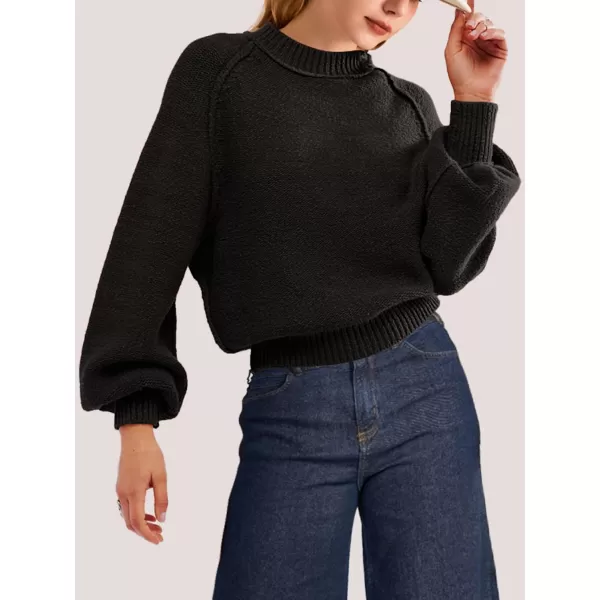 SuperPrity Sweaters for Women Fall 2024 Mock Neck Long Sleeve Knit Oversized Cropped Pullover Sweaters Top Trendy OutfitsBlack