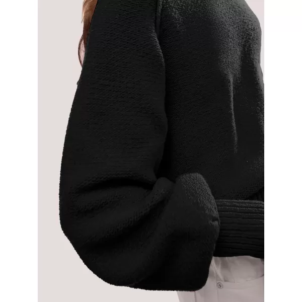 SuperPrity Sweaters for Women Fall 2024 Mock Neck Long Sleeve Knit Oversized Cropped Pullover Sweaters Top Trendy OutfitsBlack