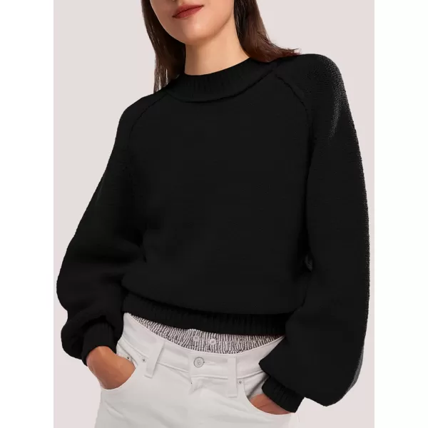 SuperPrity Sweaters for Women Fall 2024 Mock Neck Long Sleeve Knit Oversized Cropped Pullover Sweaters Top Trendy OutfitsBlack