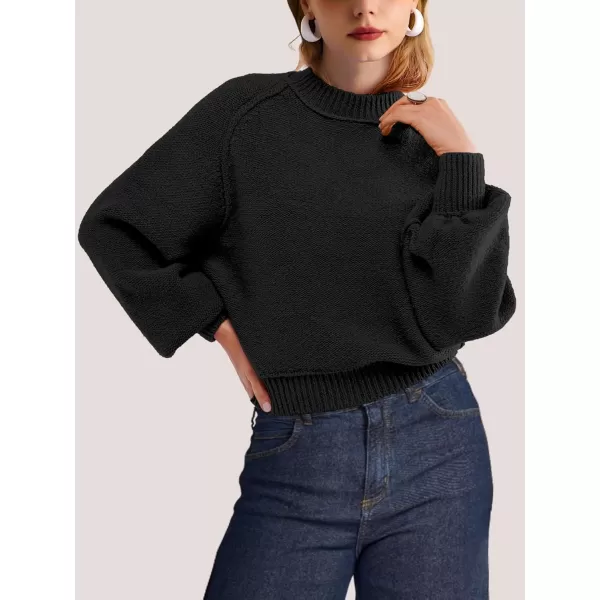 SuperPrity Sweaters for Women Fall 2024 Mock Neck Long Sleeve Knit Oversized Cropped Pullover Sweaters Top Trendy OutfitsBlack