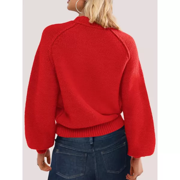 SuperPrity Sweaters for Women Fall 2024 Mock Neck Long Sleeve Knit Oversized Cropped Pullover Sweaters Top Trendy OutfitsRed