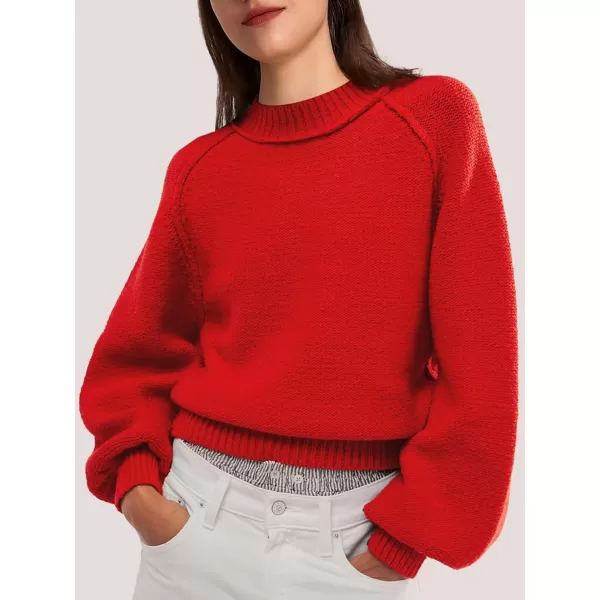 SuperPrity Sweaters for Women Fall 2024 Mock Neck Long Sleeve Knit Oversized Cropped Pullover Sweaters Top Trendy OutfitsRed