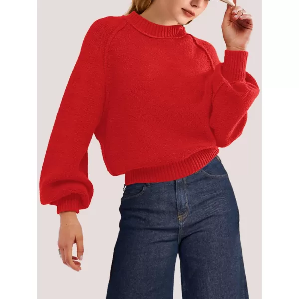 SuperPrity Sweaters for Women Fall 2024 Mock Neck Long Sleeve Knit Oversized Cropped Pullover Sweaters Top Trendy OutfitsRed