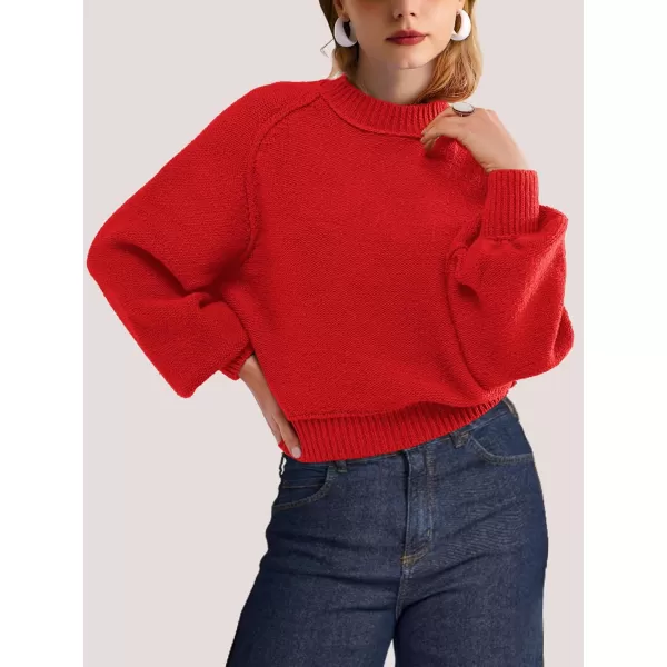 SuperPrity Sweaters for Women Fall 2024 Mock Neck Long Sleeve Knit Oversized Cropped Pullover Sweaters Top Trendy OutfitsRed