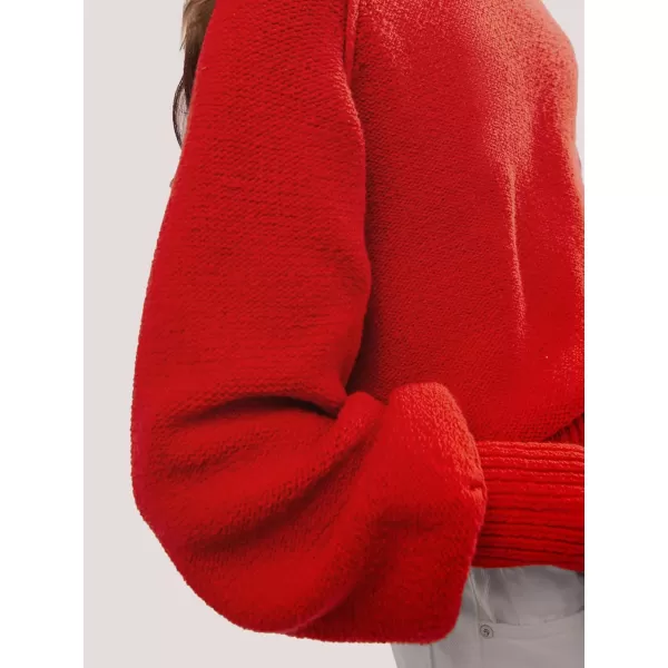 SuperPrity Sweaters for Women Fall 2024 Mock Neck Long Sleeve Knit Oversized Cropped Pullover Sweaters Top Trendy OutfitsRed