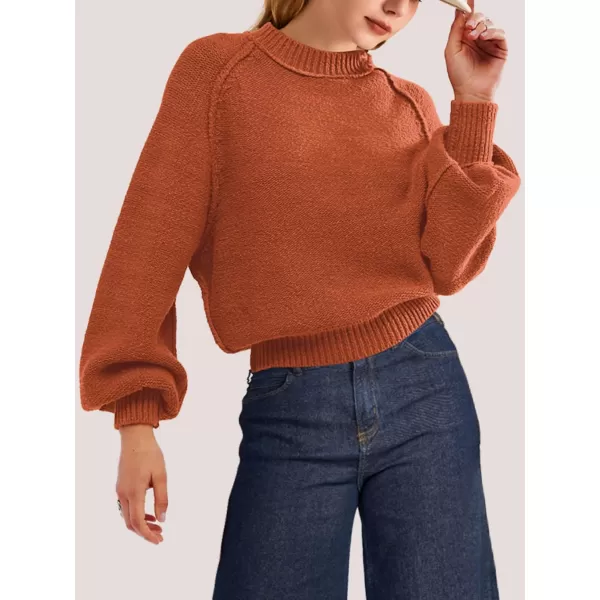 SuperPrity Sweaters for Women Fall 2024 Mock Neck Long Sleeve Knit Oversized Cropped Pullover Sweaters Top Trendy OutfitsRust