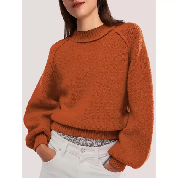 SuperPrity Sweaters for Women Fall 2024 Mock Neck Long Sleeve Knit Oversized Cropped Pullover Sweaters Top Trendy OutfitsRust