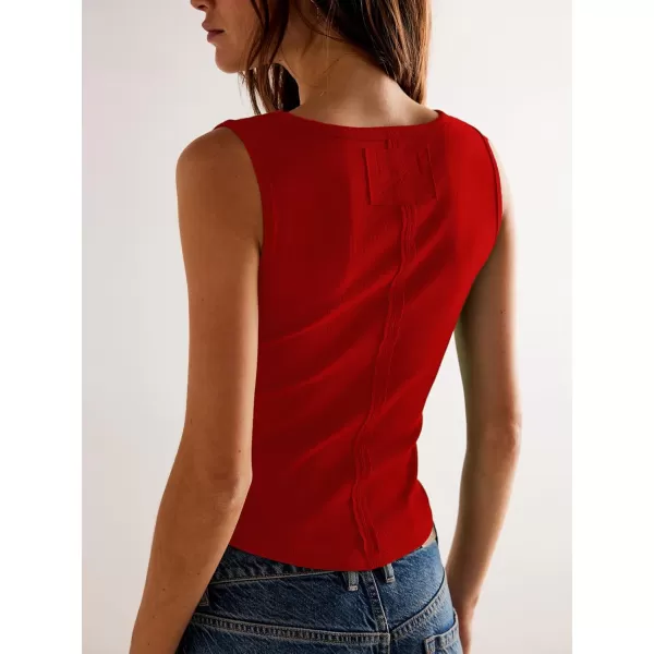 SuperPrity Tank Top for Women Fashion Scoop Neck Sleeveless Ribbed Slim Fit Basic T Shirts Summer Outfits Trendy ClothesRed