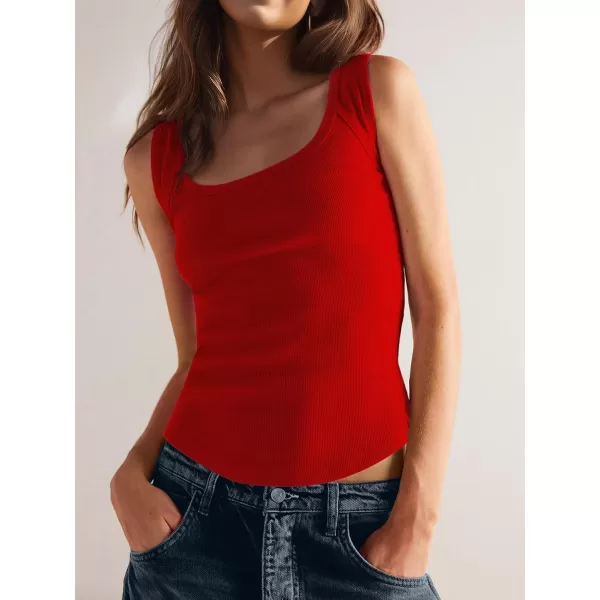 SuperPrity Tank Top for Women Fashion Scoop Neck Sleeveless Ribbed Slim Fit Basic T Shirts Summer Outfits Trendy ClothesRed