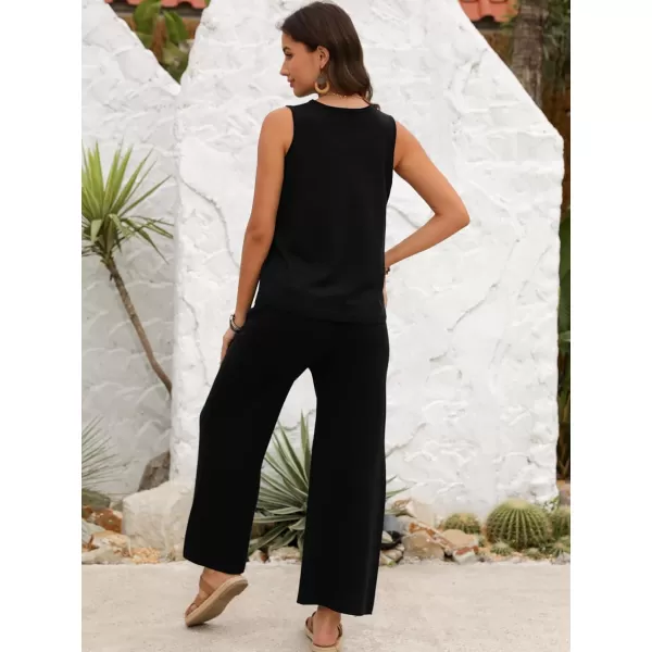 SuperPrity Two Piece Sets for Women Summer Outfits Lounge Sets Matching Loungewear Wide Leg Sweatsuits Fashion Trendy ClothesBlack