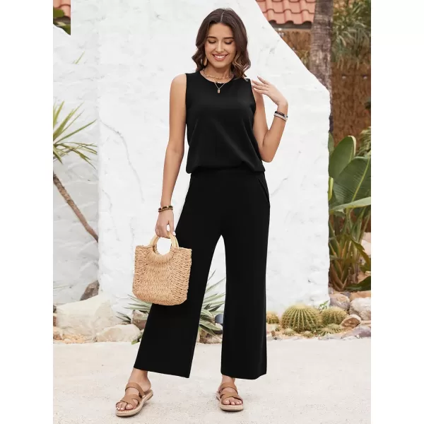 SuperPrity Two Piece Sets for Women Summer Outfits Lounge Sets Matching Loungewear Wide Leg Sweatsuits Fashion Trendy ClothesBlack