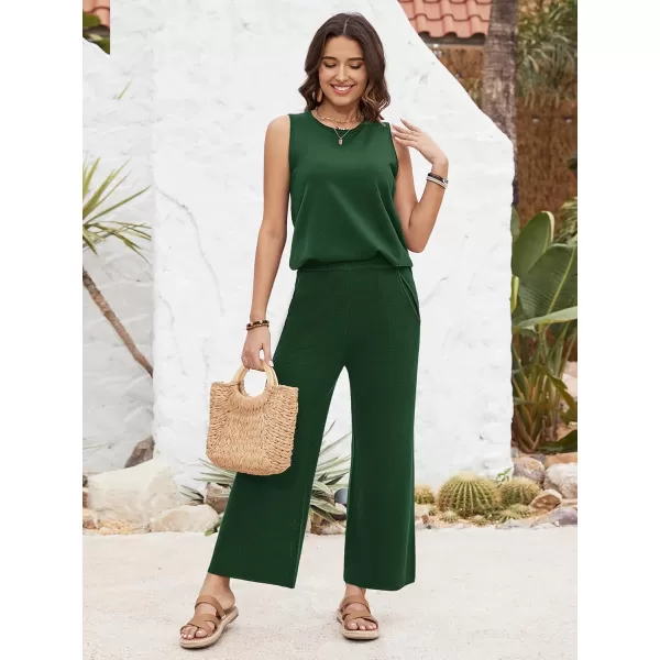 SuperPrity Two Piece Sets for Women Summer Outfits Lounge Sets Matching Loungewear Wide Leg Sweatsuits Fashion Trendy ClothesDark Green