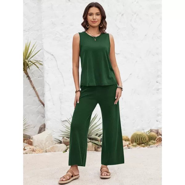 SuperPrity Two Piece Sets for Women Summer Outfits Lounge Sets Matching Loungewear Wide Leg Sweatsuits Fashion Trendy ClothesDark Green