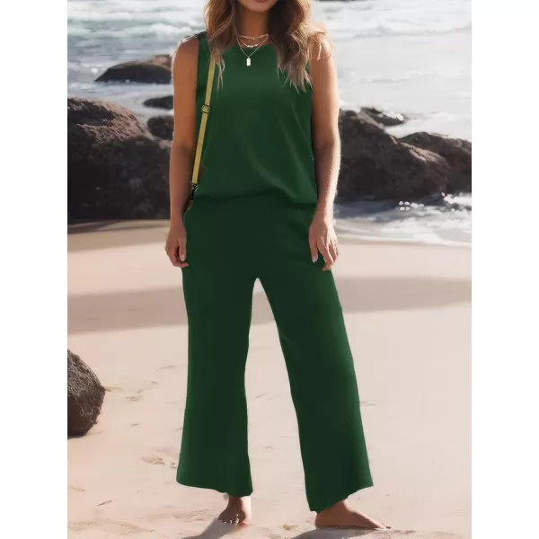 SuperPrity Two Piece Sets for Women Summer Outfits Lounge Sets Matching Loungewear Wide Leg Sweatsuits Fashion Trendy ClothesDark Green