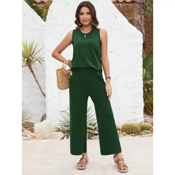 SuperPrity Two Piece Sets for Women Summer Outfits Lounge Sets Matching Loungewear Wide Leg Sweatsuits Fashion Trendy ClothesDark Green