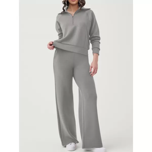 SuperPrity Women 2 Piece Outfits 2024 Fall Fashion Trendy Sweatsuit Oversized Sweatshirt Sweatpants Matching Sweat Lounge SetGrey