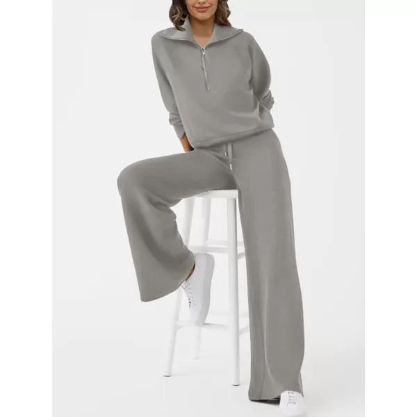 SuperPrity Women 2 Piece Outfits 2024 Fall Fashion Trendy Sweatsuit Oversized Sweatshirt Sweatpants Matching Sweat Lounge SetGrey