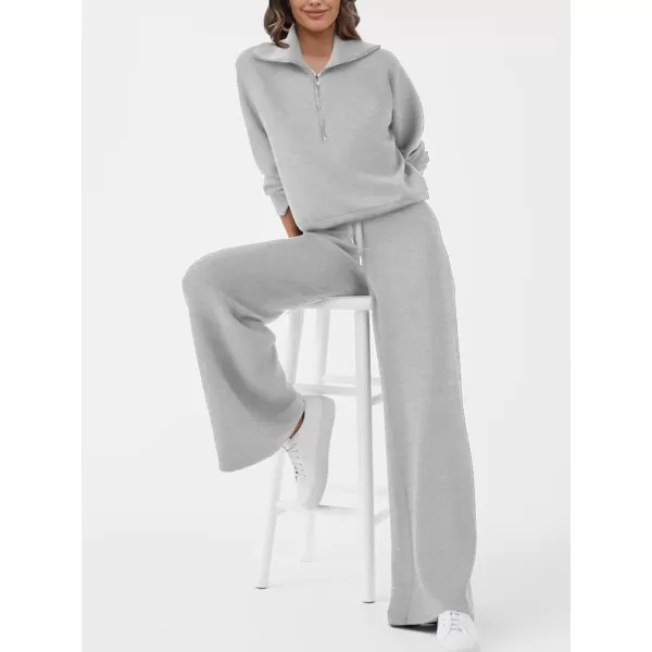 SuperPrity Women 2 Piece Outfits 2024 Fall Fashion Trendy Sweatsuit Oversized Sweatshirt Sweatpants Matching Sweat Lounge SetLight Grey