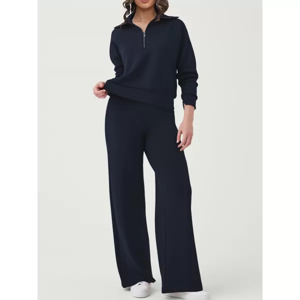 SuperPrity Women 2 Piece Outfits 2024 Fall Fashion Trendy Sweatsuit Oversized Sweatshirt Sweatpants Matching Sweat Lounge SetNavy Blue