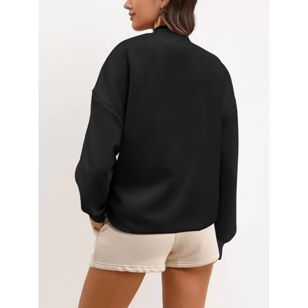 SuperPrity Women Crewneck Zip Up Sweatshirts Long Sleeve Oversized Jacket Coat Pocket Casual Hoodie 2024 Fall Trendy OutfitsBlack