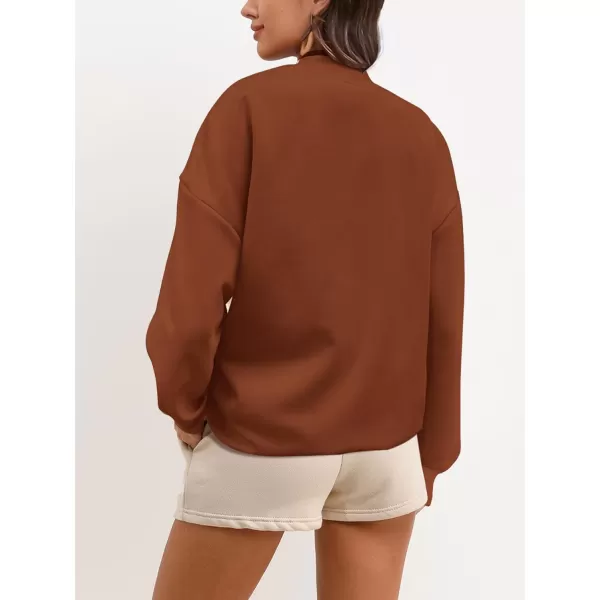 SuperPrity Women Crewneck Zip Up Sweatshirts Long Sleeve Oversized Jacket Coat Pocket Casual Hoodie 2024 Fall Trendy OutfitsBrown