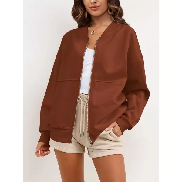 SuperPrity Women Crewneck Zip Up Sweatshirts Long Sleeve Oversized Jacket Coat Pocket Casual Hoodie 2024 Fall Trendy OutfitsBrown
