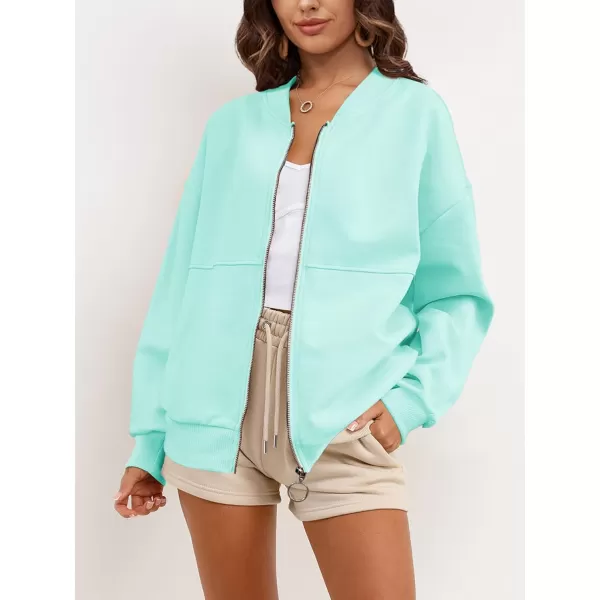 SuperPrity Women Crewneck Zip Up Sweatshirts Long Sleeve Oversized Jacket Coat Pocket Casual Hoodie 2024 Fall Trendy OutfitsMint Green