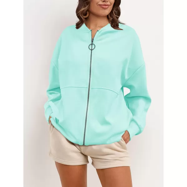 SuperPrity Women Crewneck Zip Up Sweatshirts Long Sleeve Oversized Jacket Coat Pocket Casual Hoodie 2024 Fall Trendy OutfitsMint Green