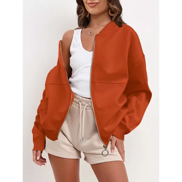 SuperPrity Women Crewneck Zip Up Sweatshirts Long Sleeve Oversized Jacket Coat Pocket Casual Hoodie 2024 Fall Trendy OutfitsOrange