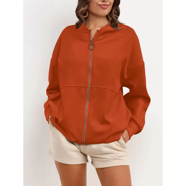 SuperPrity Women Crewneck Zip Up Sweatshirts Long Sleeve Oversized Jacket Coat Pocket Casual Hoodie 2024 Fall Trendy OutfitsOrange