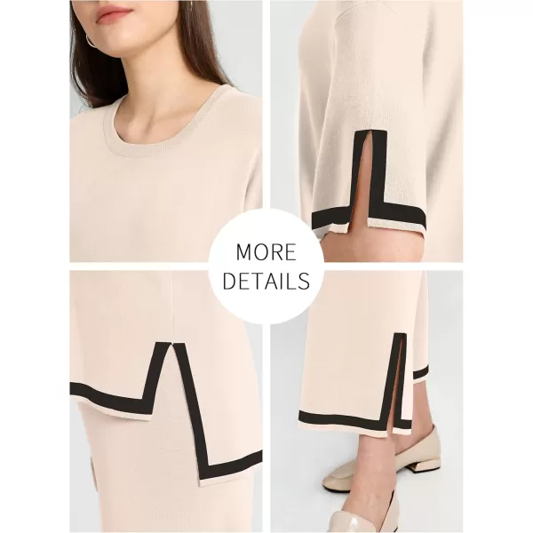 SuperPrity Women Sweater Sets 2 Piece Outfits Short Sleeve Knit Pullover Tops High Waisted Wide Leg Pants Lounge Sets02beige