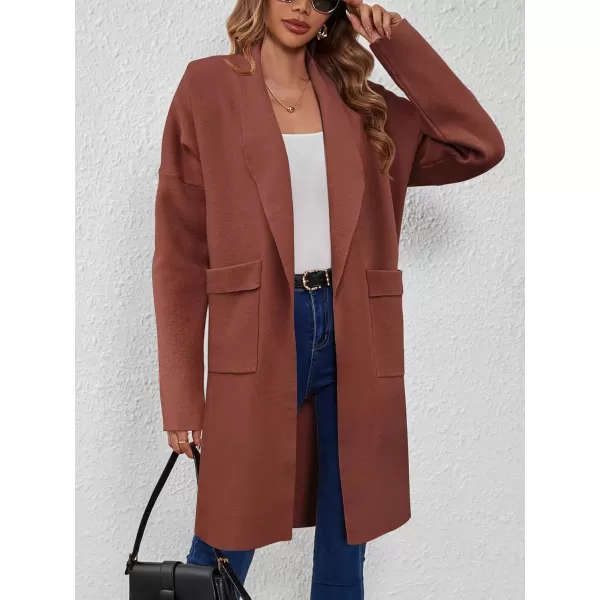 SuperPrity Womens Cardigan Sweater Fall Fashion 2024 Casual Oversized Knit Open Front Long Coatigan Jacket Coat Trendy OutfitReddish Brown