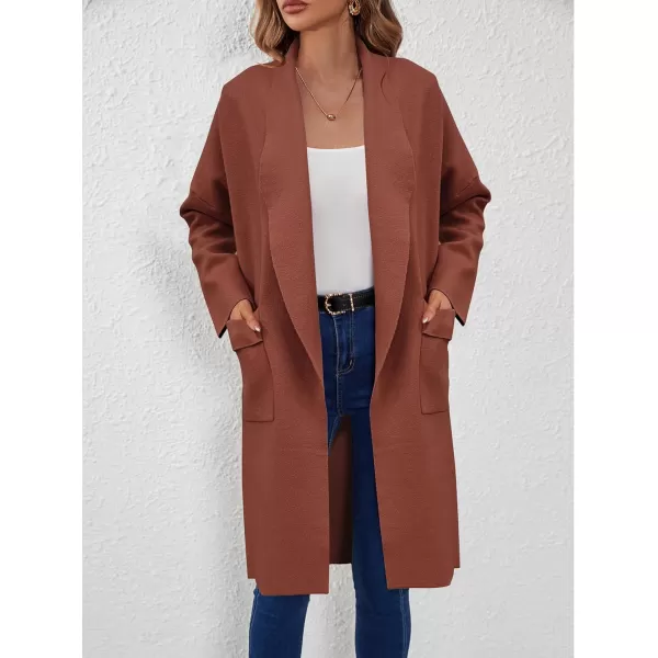 SuperPrity Womens Cardigan Sweater Fall Fashion 2024 Casual Oversized Knit Open Front Long Coatigan Jacket Coat Trendy OutfitReddish Brown