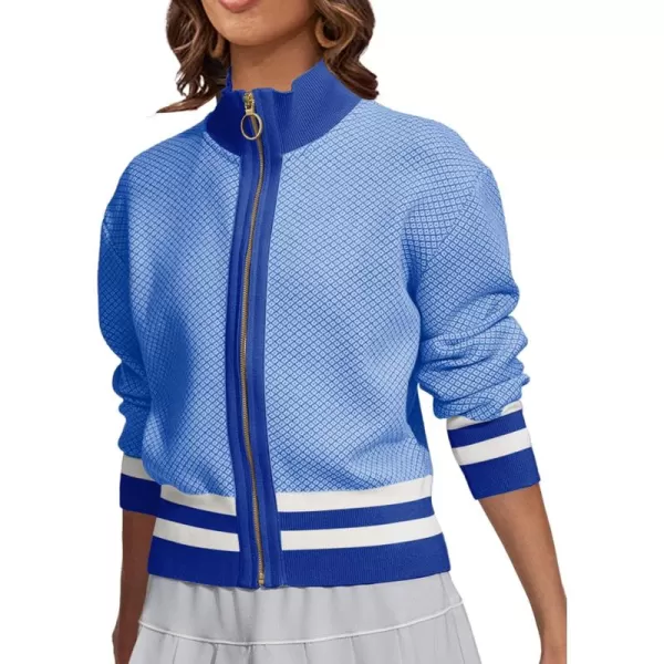 SuperPrity Cardigan Sweaters for Women Long Sleeve Zip Up Lightweight Knit Jacket 2024 Fashion Fall Baseball Coats OutwearBlue