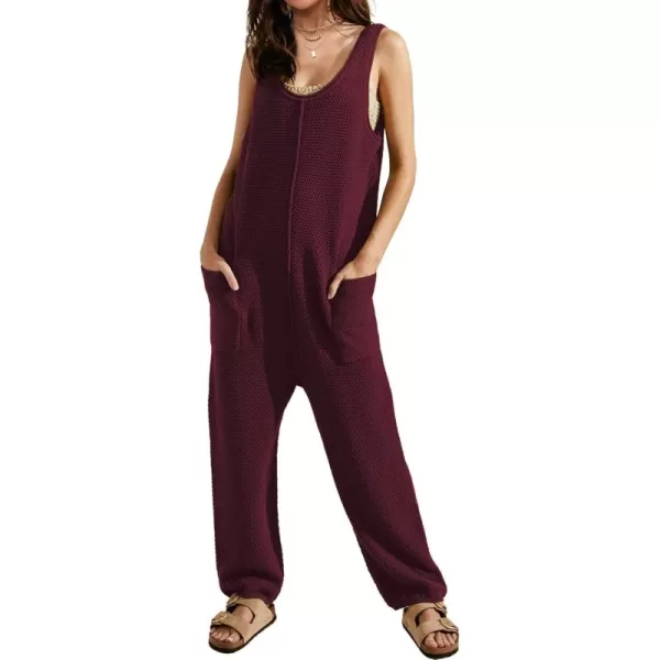 SuperPrity Jumpsuits for Women Casual 2024 Knit Overalls Baggy Harem Pants Romper Jumpers Summer Outfits Maternity ClothesBurgundy
