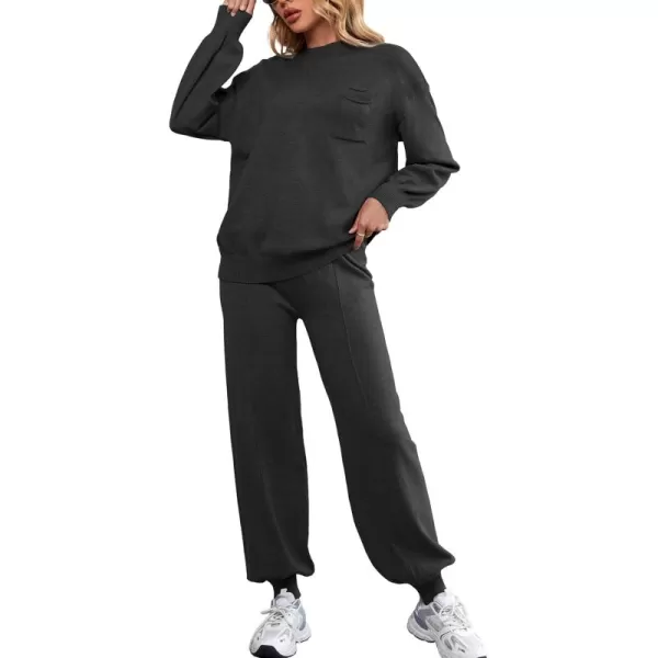 SuperPrity Lounge Sets for Women Fashion Two Piece Outfits Long Sleeve Knit Sweater Sets Jogger Tracksuit 2024 Fall ClothesBlack