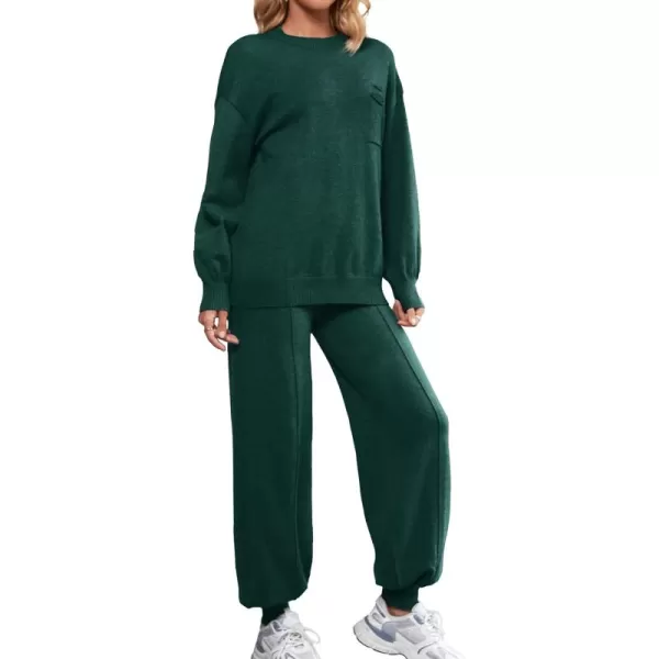 SuperPrity Lounge Sets for Women Fashion Two Piece Outfits Long Sleeve Knit Sweater Sets Jogger Tracksuit 2024 Fall ClothesDark Green