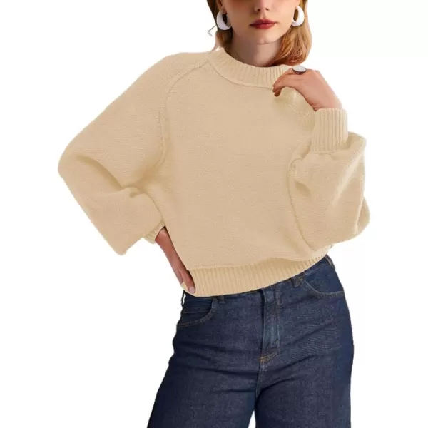 SuperPrity Sweaters for Women Fall 2024 Mock Neck Long Sleeve Knit Oversized Cropped Pullover Sweaters Top Trendy OutfitsApricot