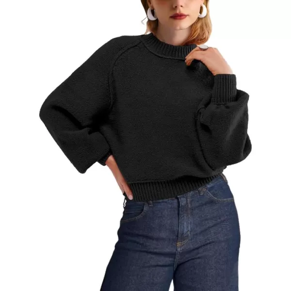 SuperPrity Sweaters for Women Fall 2024 Mock Neck Long Sleeve Knit Oversized Cropped Pullover Sweaters Top Trendy OutfitsBlack